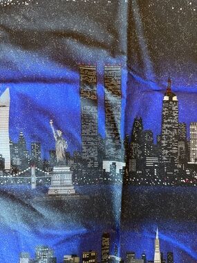 NWT- Blue and Black various Cityscapes fabric  - Night Skyline. Tag on. 3/4 yd